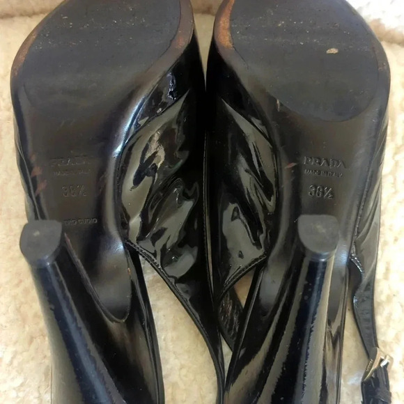 Prada Black Patent Slingback Embroidered Pumps - Picture 9 of 9